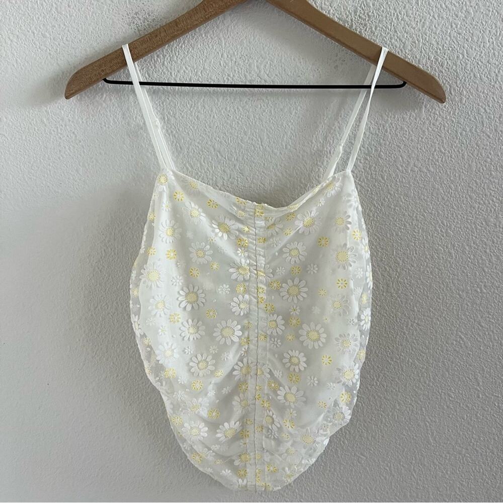 Zara White Ruched Draped  Daisy Floral Cami Top Daisy Medium